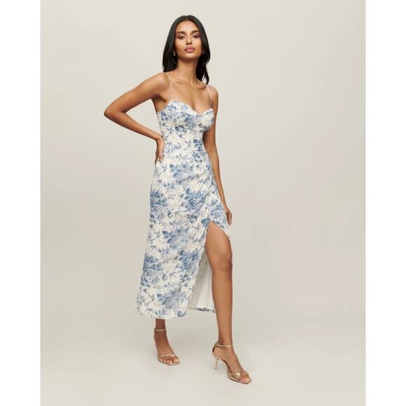 NWT Reformation Kourtney Midi Dress Pompadour Blue White Floral 4P Petite - Picture 6 of 9